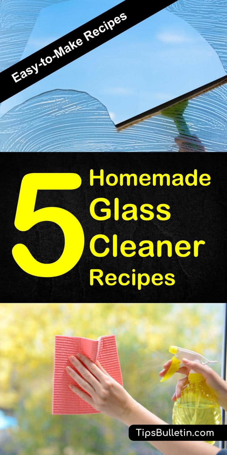 Find out how to best clean glass with 5 simple homemade glass cleaner recipes. Covering streak-free window and DIY glass cleaner recipes made with white vinegar, cornstarch, rubbing alcohol or baking soda. #glass #cleaner #cleaningwindows #cleaning glass #homemade