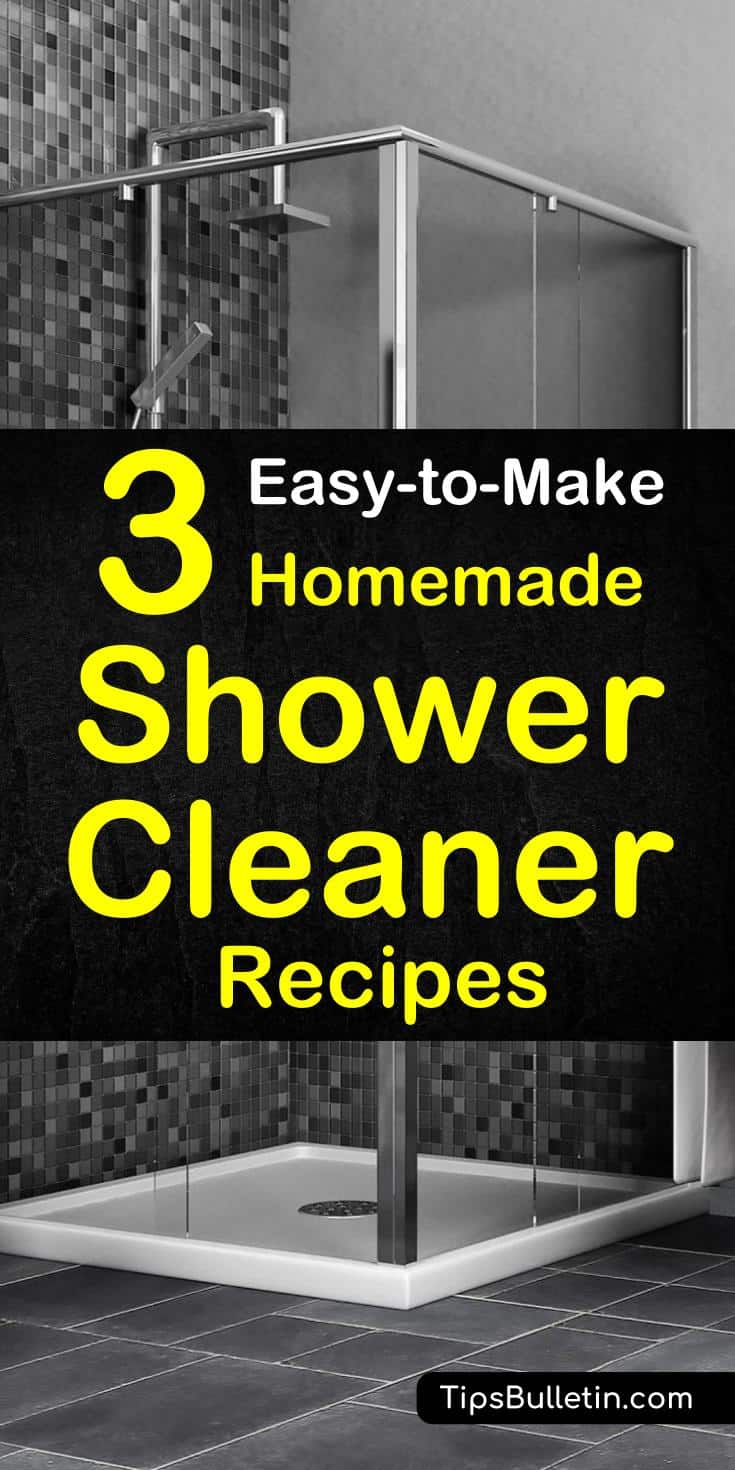 Find out how to best clean your shower with these easy-to-make homemade shower cleaner recipes. Includes DIY cleaning recipes containing natural ingredients like baking soda, vinegar, hydrogen peroxide and rubbing alcohol. Perfect to remove stain, soap scum and even mold.#cleaner #shower #homemade