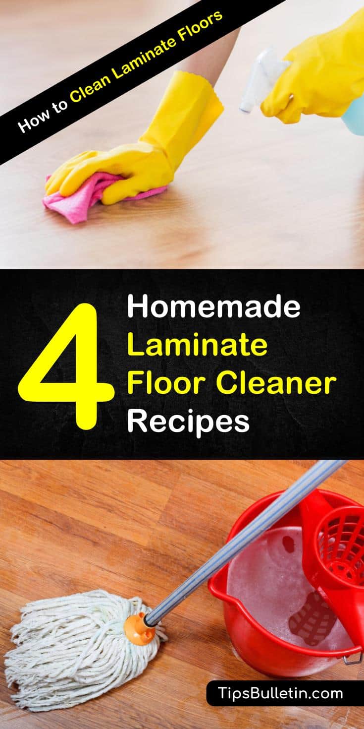 Learn how to clean laminate floors using DIY recipes that include rubbing alcohol, baking soda, vinegar, and other everyday products. Includes 4 natural homemade floor cleaner recipes. With easy to follow cleaning tips get your laminate floor sparkling clean. #laminatefloors #laminatefloorcleaner