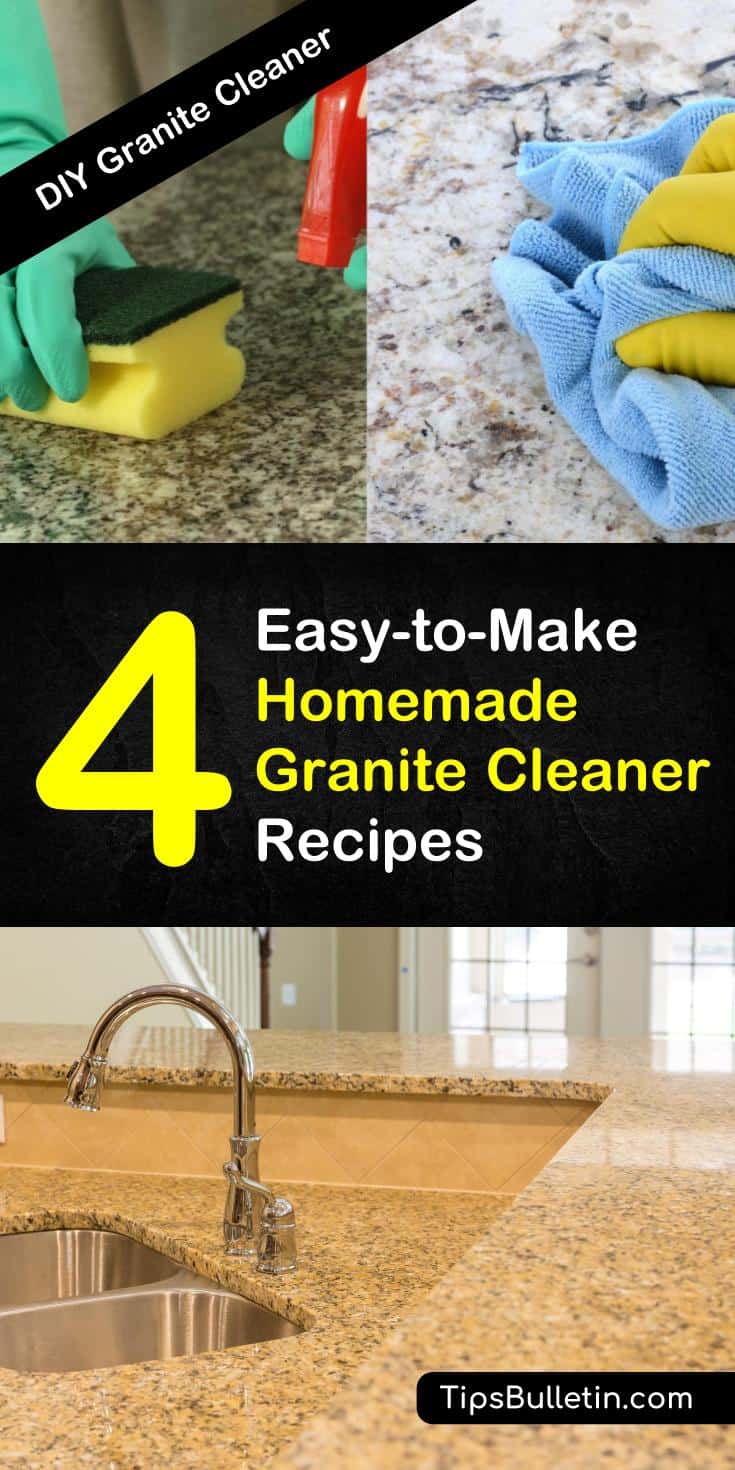 The best homemade granite cleaner recipes and tips on how to clean granite. Learn how to make DIY granite cleaning solutions with inexpensive products. Make natural cleaning sprays to save money using ingredients like vinegar, baking soda, and essential oils. #granitecleaner #cleangranite #diyclean