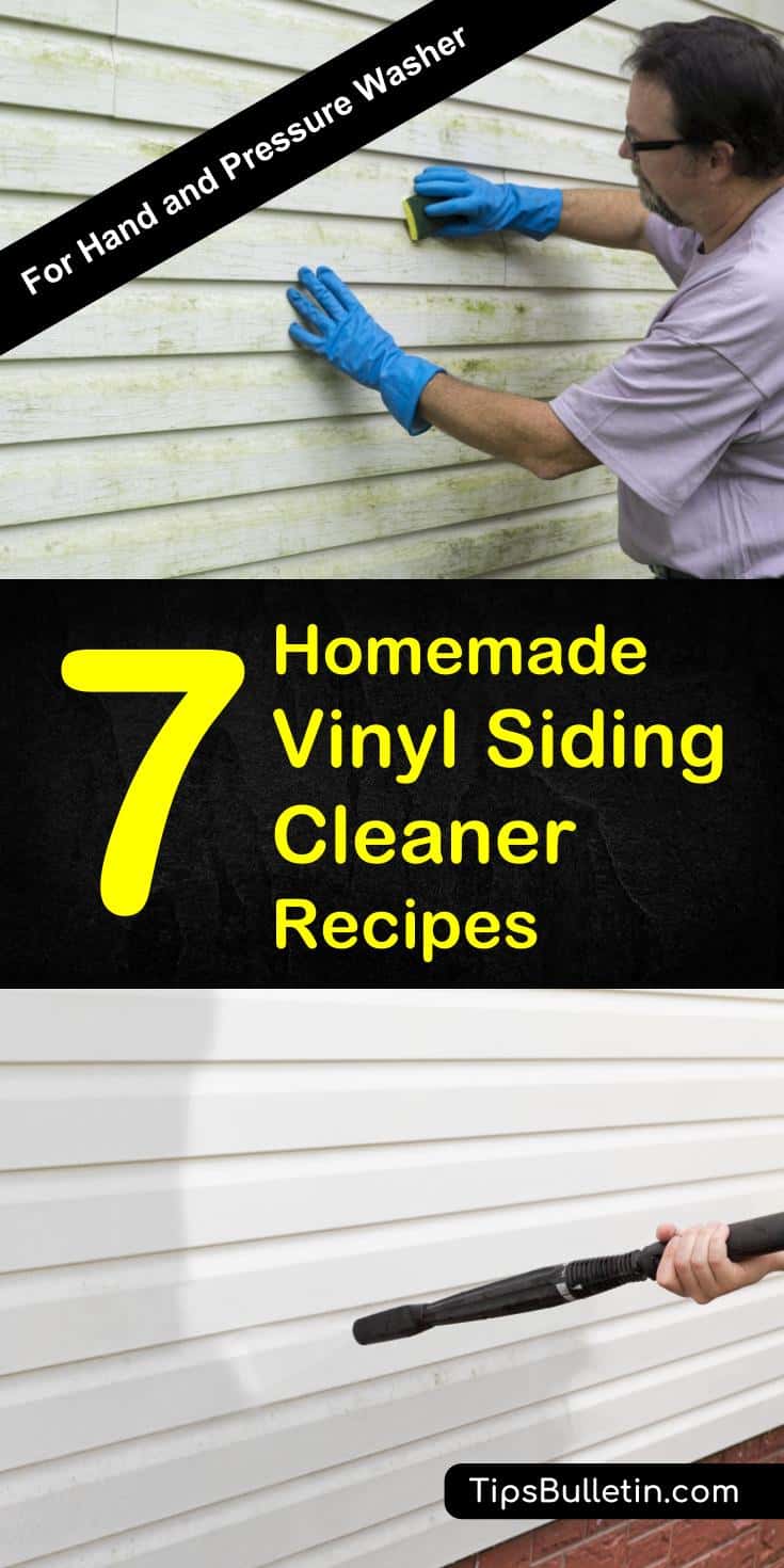 Find out how to best clean your vinyl siding with 7 homemade vinyl siding cleaner recipes. Suitable for hand and pressure washer usage these cleaning solutions work to remove dirt, grime and mold. Using DIY home ingredients like borax, baking soda or vinegar. #vinylsiding #clean #siding #vinyl