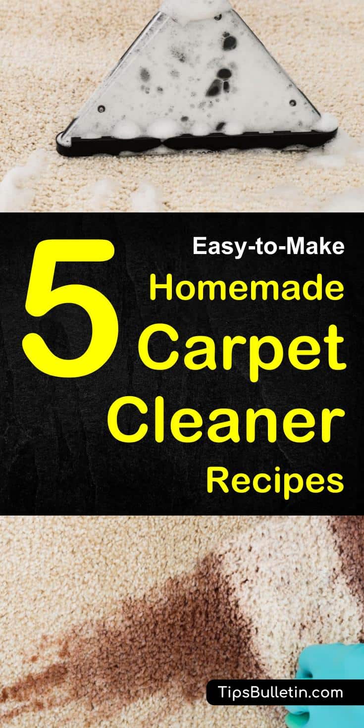 DIY homemade carpet cleaner recipes for manual and machine use. Including carpet spot remover recipe for pet, dog urine stains, dry and deep clean your rugs. DIY carpet cleaning solutions can be used manually in a spray bottle or in shampooer machines.#carpetcleaning #homemade #carpetstains #diy