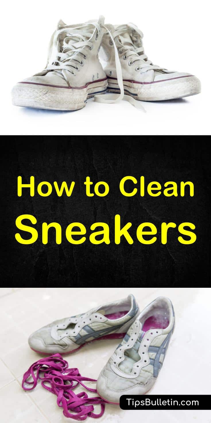 How to clean sneakers - includes tips on cleaning shoes, shoelaces, and even suede sneakers. Also shows you how to dry sneakers and why you should never put your shoes in the dishwasher. #cleansneakers #cleaning