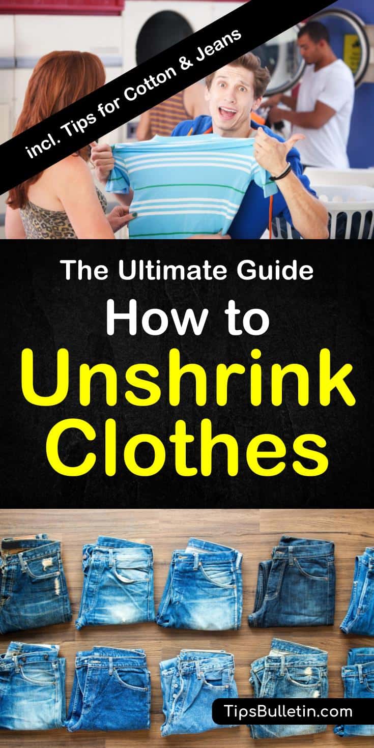 How To unshrink clothes with detailed tips on unshrinking cotton, wool, rayon, polyester, jeans (pants) and your sweater. Includes instructions using baby shampoo, hair conditioner and other home remedies.#unshrink #clothes #laundry
