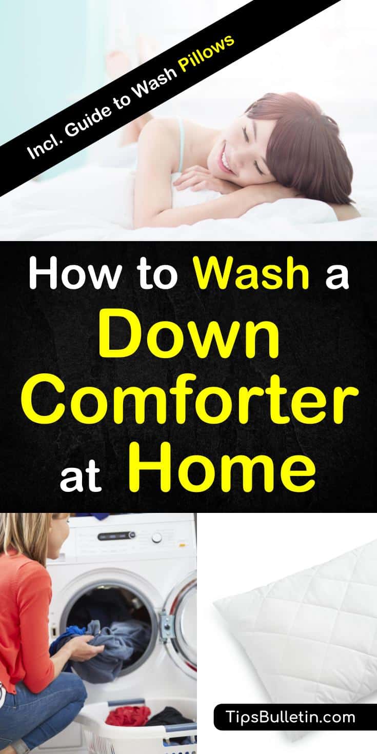 How to Wash a Down Comforter at Home, with detailed tips on cleaning products and a laundry detergent recipe to wash pillows and duvet.#laundry #comforter #pillow #clean