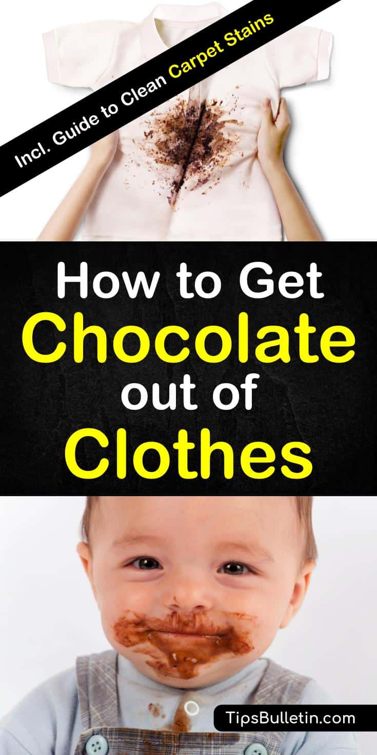 Find out how to get chocolate out of clothes, carpet and even upholstery. Covering best ways to remove chocolate and chocolate milk stains from delicate fabric using simple home remedies like vinegar, baking soda or table salt. #remove #stains #chocolate #chocolatemilk #cleaning #laundry