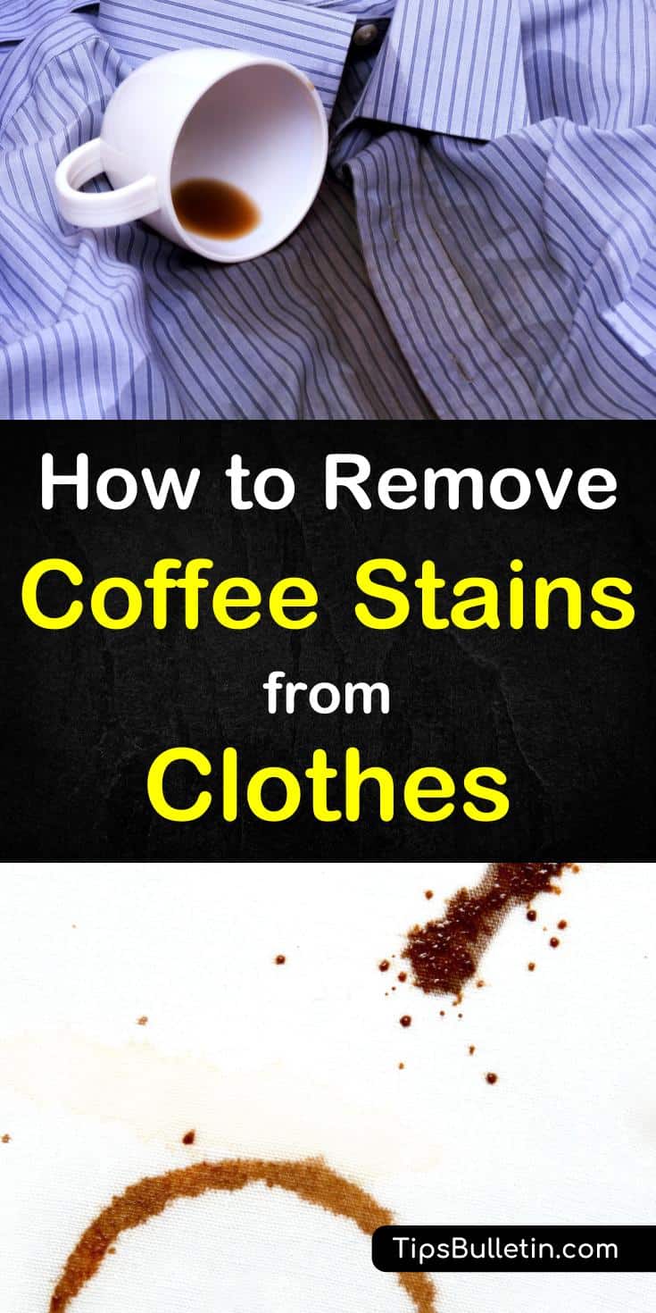 Roundup on how to remove coffee stains from clothes. Covering cleaning spots with home remedies like hydrogen peroxide, baking soda, cold water to even using egg yolk. Detailed hands-on stain cleaning tips for laundry. #coffeestains #coffee #stains #clothes #laundry