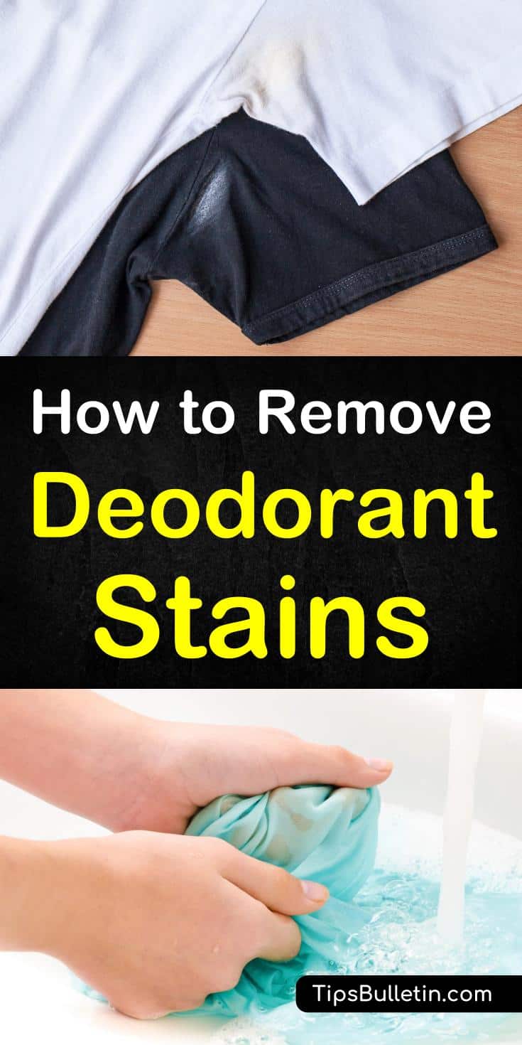 Discover how to remove deodorant stains from white and dark shirts, bras, or any other clothing. With detailed arm sweat stain cleaner recipes using lemon juice, baking soda, vinegar, hydrogen peroxide or rubbing alcohol. #deodorantstains #sweatstains #clean #laundry #stains