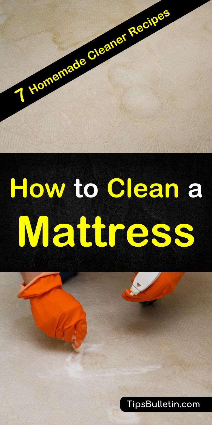 Discover how to clean a mattress with these 7 mattress cleaner tips and recipes. Quickly eliminate dust mites and mold with baking soda and get your mattress smelling fresh with essential oils. These tips and tricks will help you remove stains from pee, sweat, and vomit. #mattress #naturalcleaners