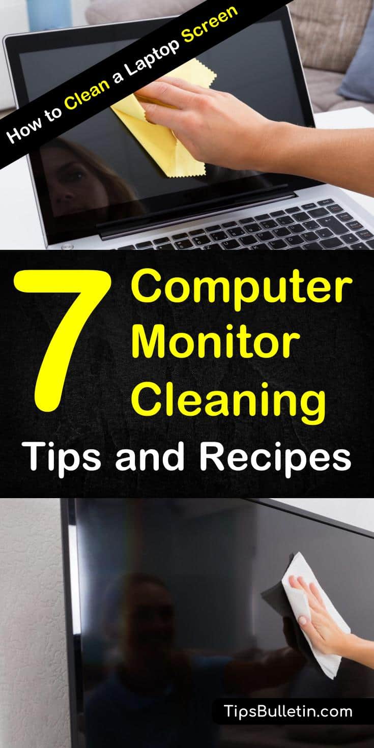 Learn how to clean a laptop screen with these 7 computer monitor cleaning tips and recipes. Clean and get rid of smudges and dirt with these DIY cleaning tips for the monitor on computers and phones with simple, everyday products. #laptopcleaning #laptop #pc #cleanmonitor #DIYcleaningrecipes