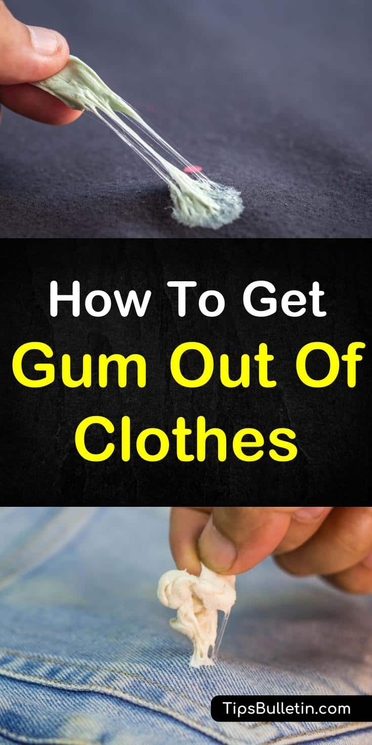 Awesome tips and tricks for how to get gum out of clothes. Learn how to remove gum with ice, baking soda and with peanut butter. These simple life hacks will get gum out of your shirts and dresses after washing and that have been dried after dryer. #removegum #gumclothes #getgumout