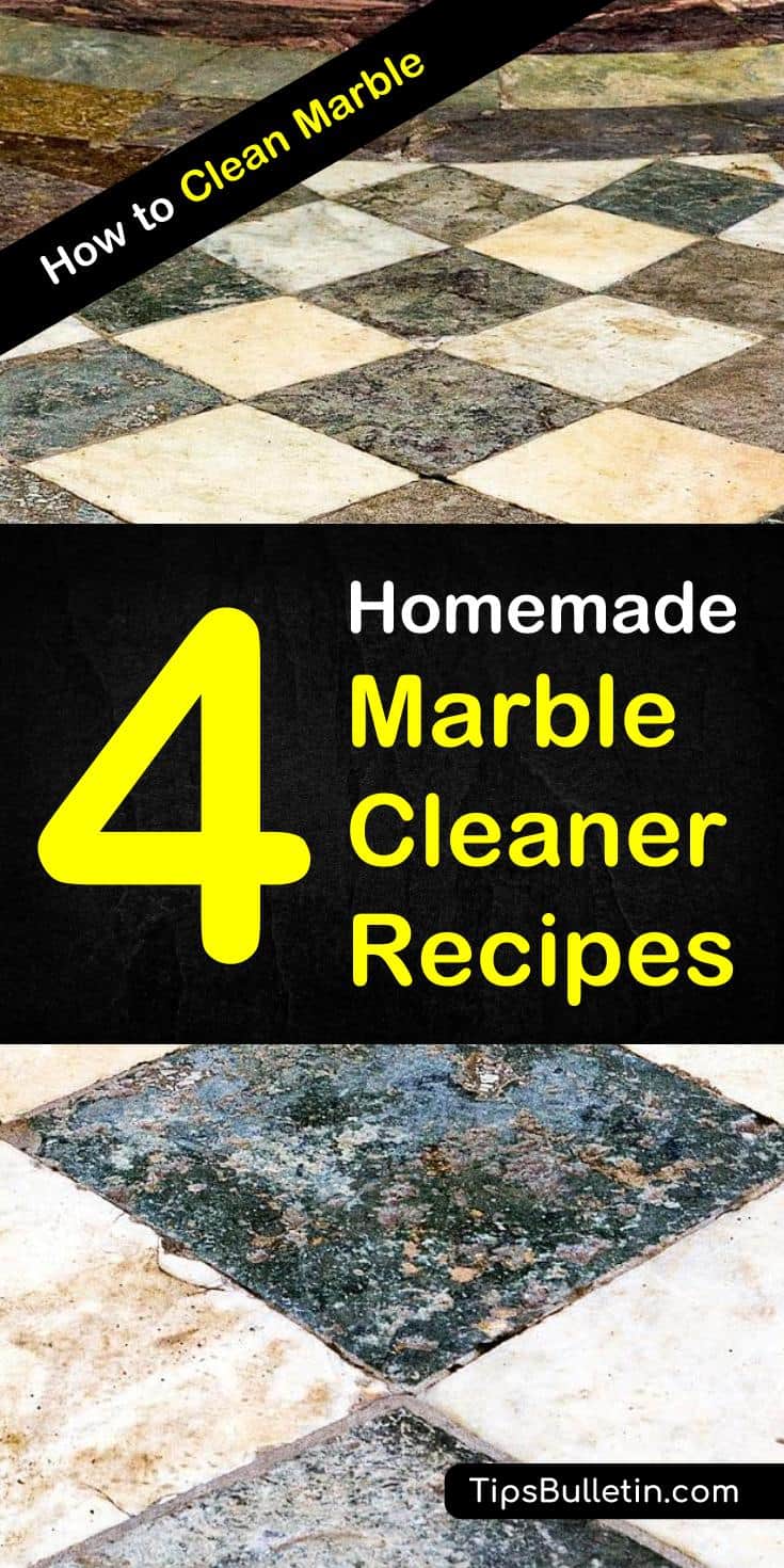 Discover the secrets to how to clean marble using a simple homemade marble cleaner. Get your table, countertops, floors, and sink clean with inexpensive DIY ingredients like baking soda, and ammonia. Learn how to remove stains from all the marble surfaces in your home. #cleanmarble #marble #clean