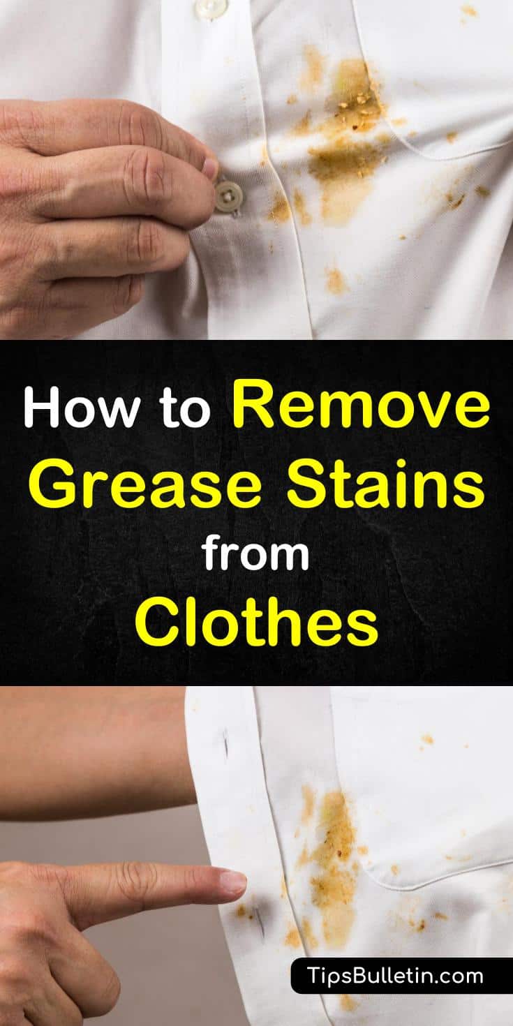 Tips and tricks for how to remove grease stains from clothes. Learn how to use dishwashing liquid and other products to remove oil stains from clothes. These awesome home remedies will show you how to get grease stains out of shirts and other fabrics. #oil #greasestains #laundry #removeoilstains