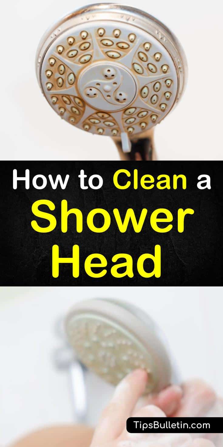 Discover how to clean a shower head and remove mineral deposits from hard water and soap scum. Learn how to make a simple cleaning solution of vinegar and baking soda that will get your showerhead performing properly again. #cleanshowerhead #cleanshower #showerheadcleaning #cleanbathroom