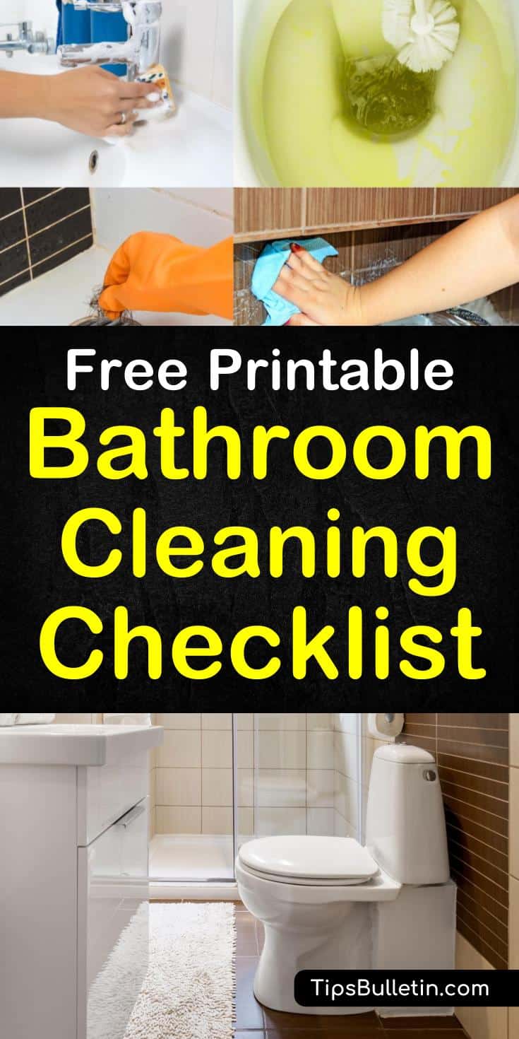 Discover an easy to use bathroom cleaning checklist to get through the chore of cleaning your bathroom. With this free, printable bathroom cleaning checklist you can get through your home chore list in no time. Clean all your house bathrooms in no time. #cleanbathroom #bathroomchecklist #bathroom