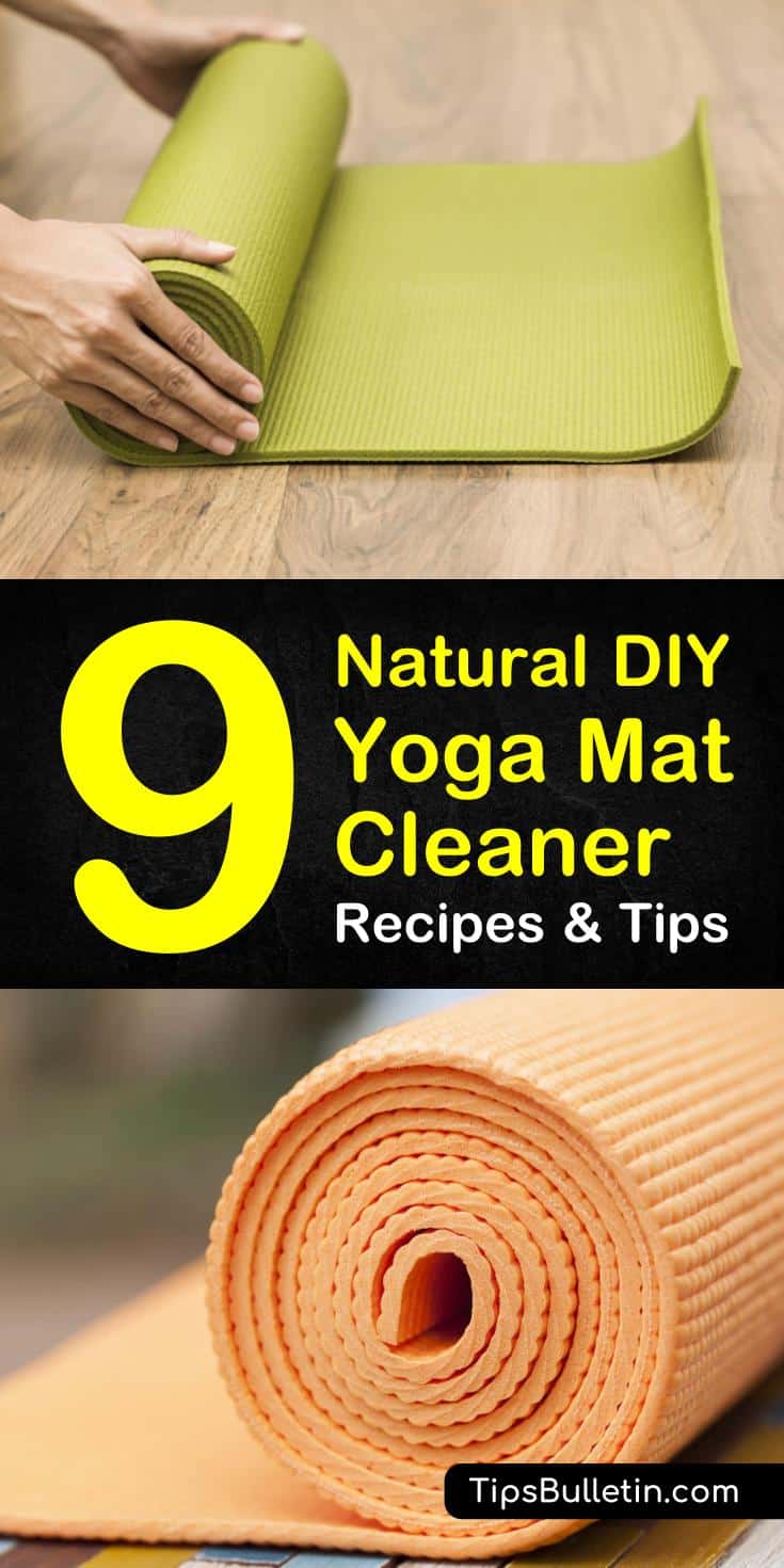 Get your yoga mat looking and smelling like new with one of our DIY yoga mat cleaner recipes. These all natural recipes use essential oils, vinegar or witch hazel to clean and deodorize. #cleanyogamat #nomoregerms #yogamat #yoga #cleaning