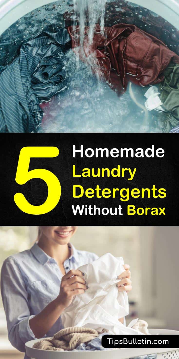 Learn how to make liquid and powder laundry detergent without borax! These simple recipes will save you money and use ingredients that are easy to find, like vinegar and essential oils! #fabricsoftener #laundrydetergent #sensitiveskin #bora