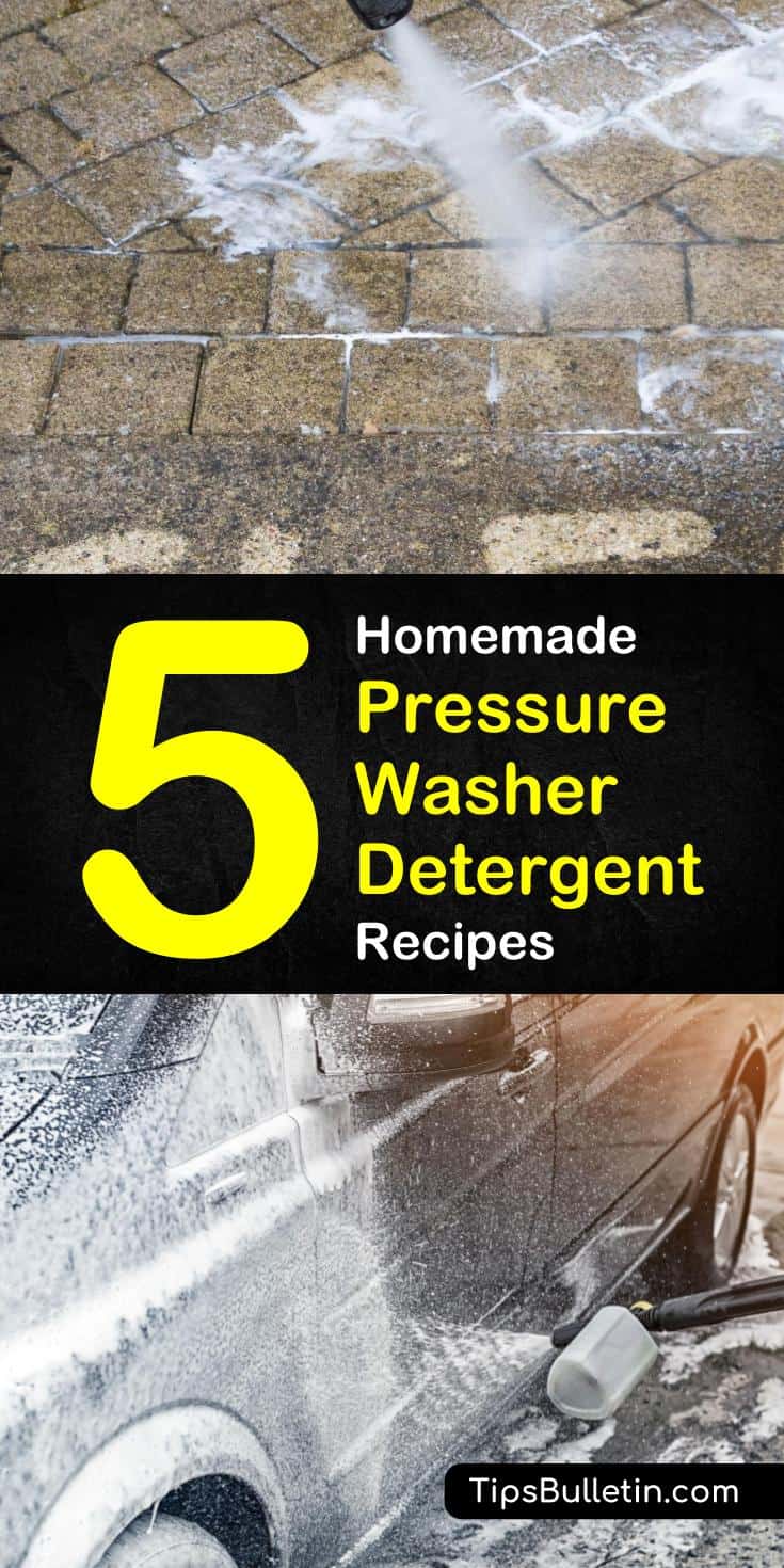 Discover five great diy soaps to use in your pressure washer. With these easy homemade detergent recipes, you’ll have your home and yard sparkling. #diydetergent #pressurewashersoaps #homadewasherdetergent