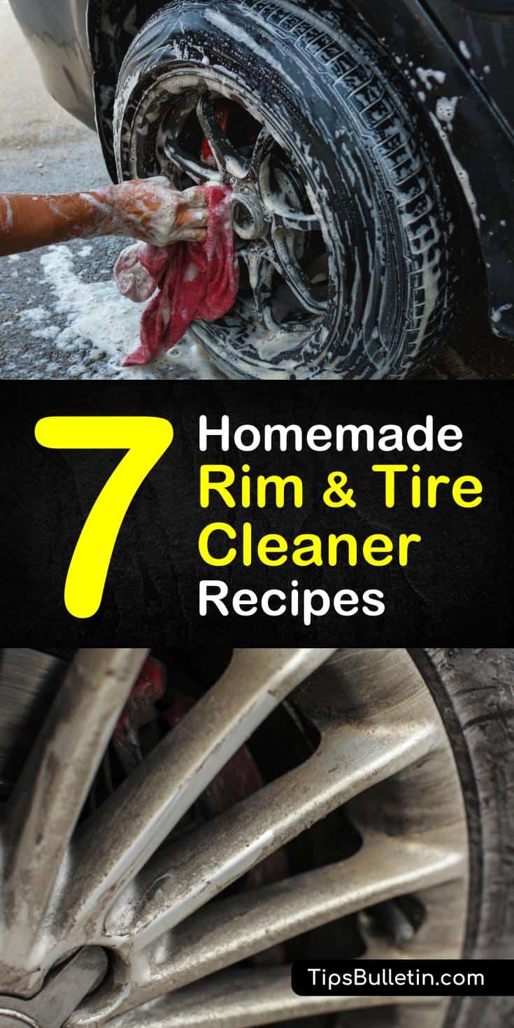 Learn how to make homemade rim and tire cleaner with baking soda, cola, lemon juice, baby oil, and vinegar. These DIY tips will teach you how to remove brake dust and rust from your rims and lug nuts. Discover how to make car cleaning solutions to clean tires. #rimcleaner #tirecleaner #tires