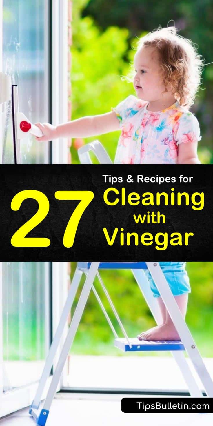 Learn how cleaning with vinegar can get everything from the bathroom to kitchens to floors sparkling clean and germ-free. You can use vinegar as a laundry booster, and as a simple way to clean windows. #vinegar #cleaning #whitevinegar #vinegarcleaner