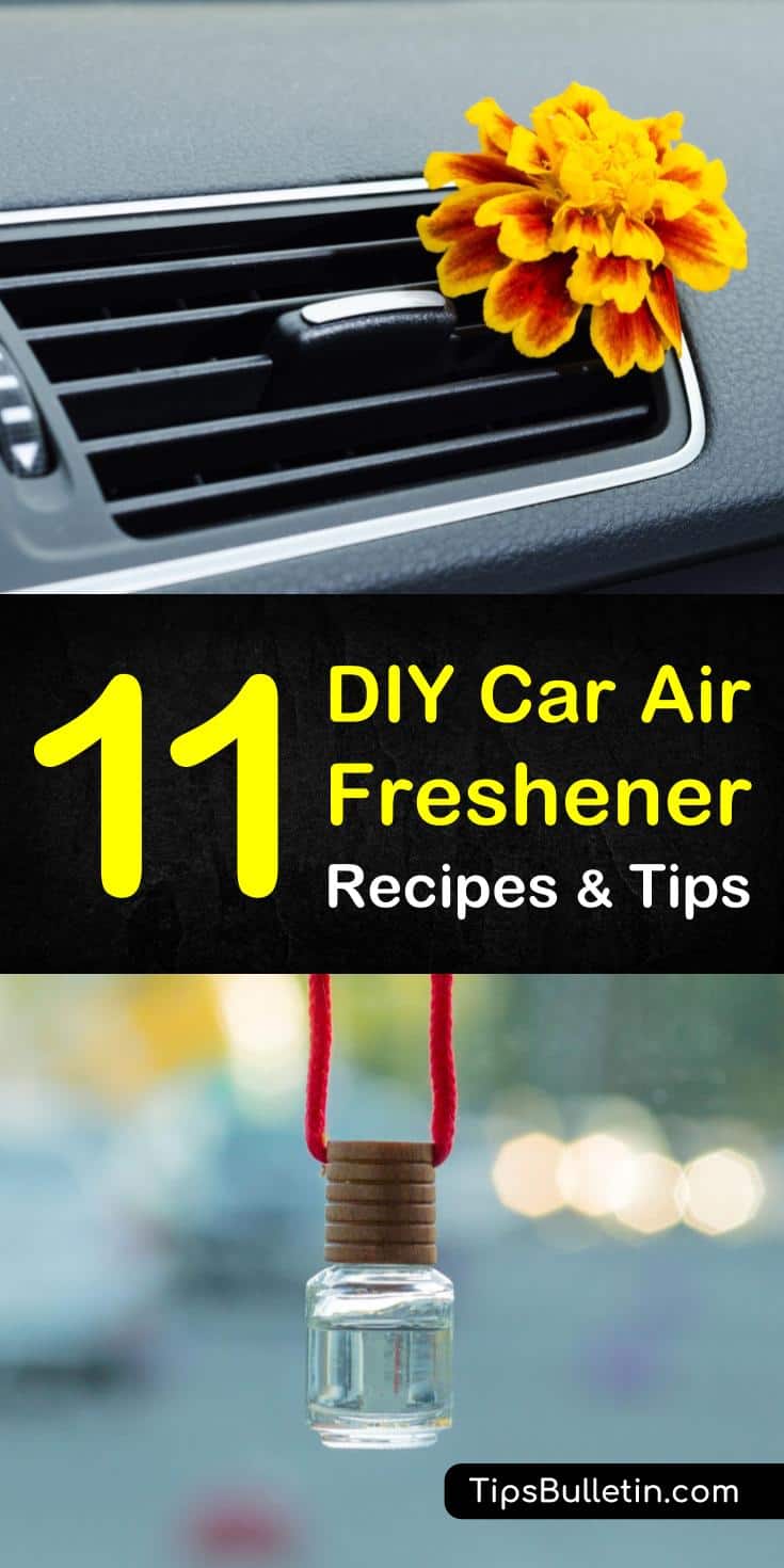 Learn how to make your own DIY car air freshener. These recipes use everyday ingredients like baking soda and essential oils. Create easy to make DIY projects with mason jars, and beads to get your car smelling clean and fresh. #carairfresheners #DIYairfresheners #carcleaning