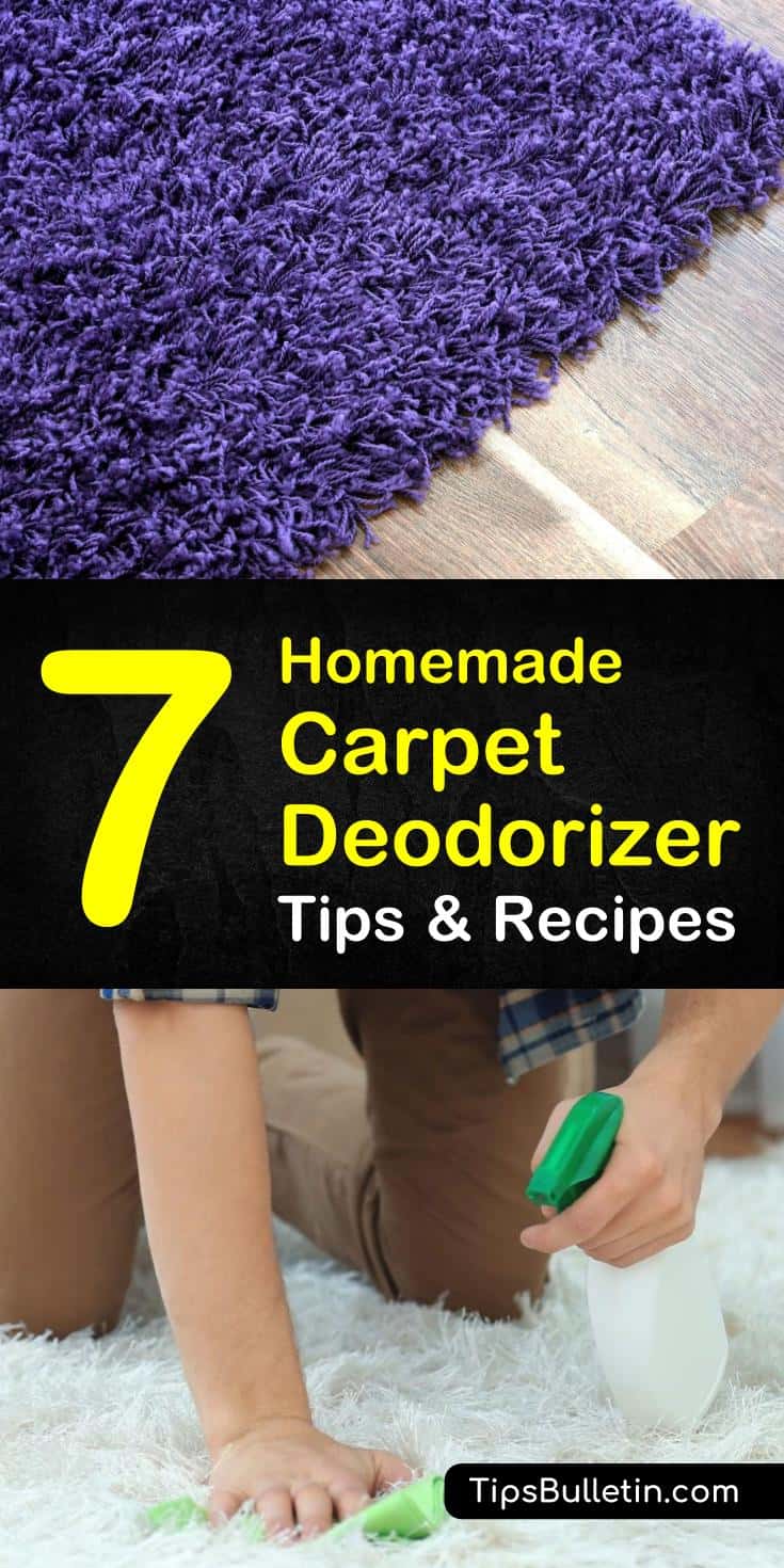 Find a way to create diy, natural carpet cleaning spray and powder with these easy tips and tricks. Use baking soda and essential oils to create a homemade carpet deodorizer and refresher at the same time! #carpetdeodorizer #carpetcleaner