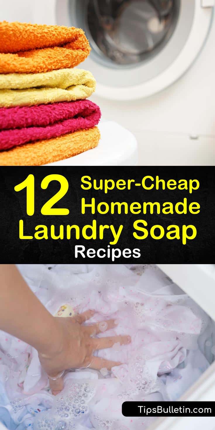 Our homemade laundry soap recipes are amazing for sensitive skin as they use all natural ingredients. We offer easy to make powder, pods, and liquid recipes that are safe for HE washers. #homemadelaundrysoap #laundry #soap #detergent