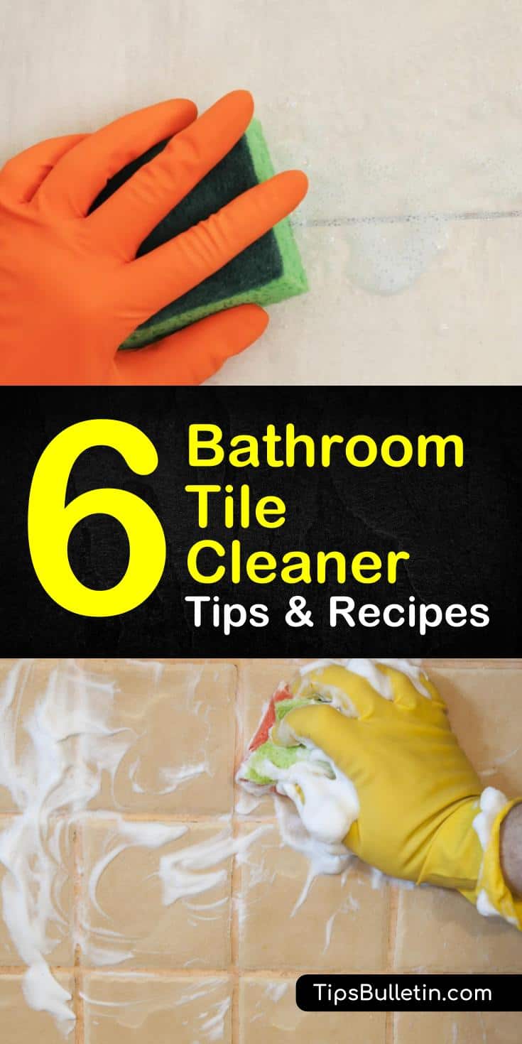 Learn how to make your own homemade bathroom tile cleaner with ingredients you can find around the home. These easy cleaning tips and tricks will help keep your tile sparkling clean! #bathroom #tilecleaner #DIYtilecleaner