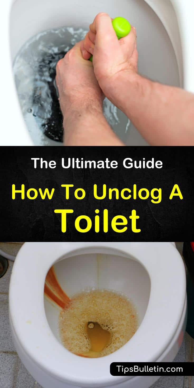 Learn how to unclog a toilet full of water and with poop, without a plunger! Remove toilet clogs fast with a hanger, with saran wrap, with Coke, with vinegar, or with other ingredients in your kitchens! #toilet #unclog #drains #clogs