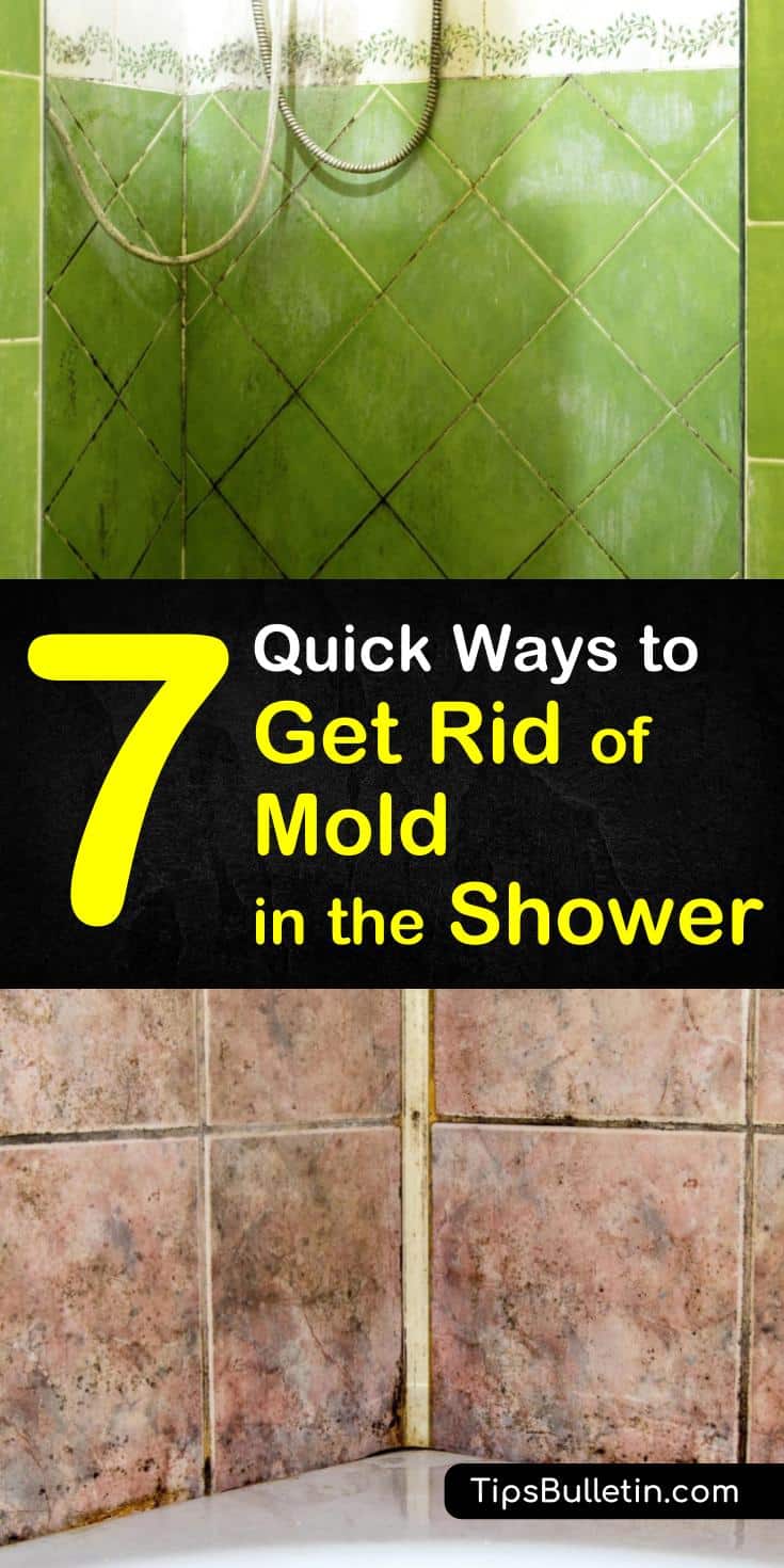 Learn how to remove mold in the shower with our cleaning tips. We show you how to get rid of mold using straightforward home solutions such as tea tree oil, white vinegar, baking soda, bleach, hydrogen peroxide, and water! #showermold #bathroom #mold #shower #diycleaner