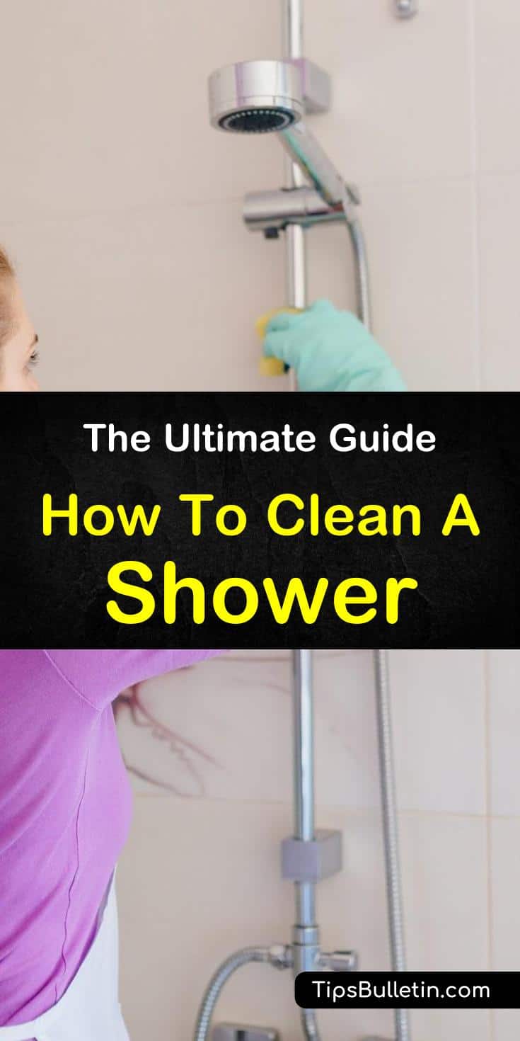 Learn how to clean a shower stall with this ultimate guide. Eliminate soap scum, mold and hard water stains, with these simple bathroom cleaning tips and tricks. Unclog a shower head, deep clean your shower floors and more. #cleaning #shower #showercleaner #deepcleaning