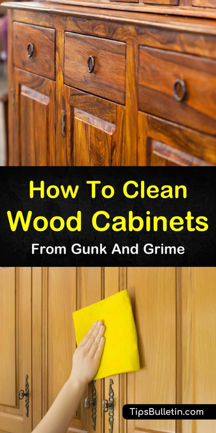 Learn how to remove dark grease stains from hardwood floors and cupboards! In our guide on how to clean wood cabinets, we show you the best way to naturally clean grease and dirt off your cabinet doors with vinegar and other DIY methods. #woodcabinets #woodcleaner #diycleaner