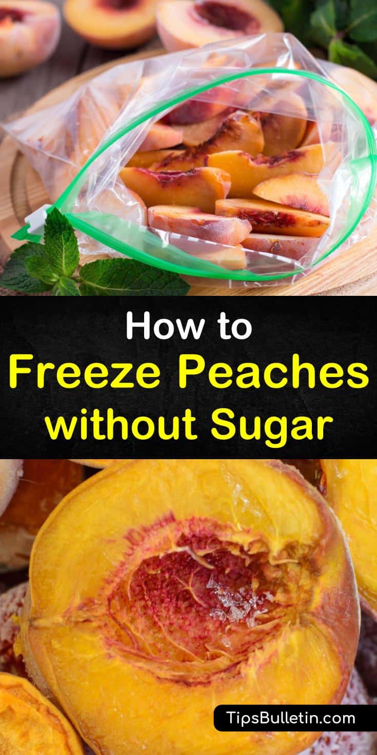 Find out how to freeze peaches the easy way! Our step by step guide will show you how to store your peaches for pie without sugar. With our help, you can combine whole frozen peaches with orange juice for smoothies and still be left with fruit fresh enough for cobbler! #peaches #freezing #fridge