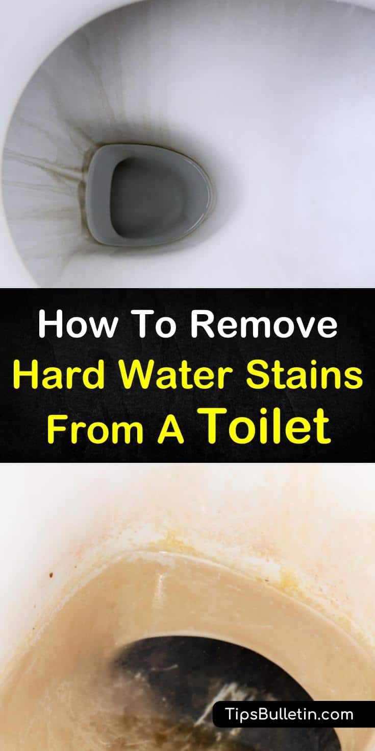 Find out how to remove hard water stains from toilet bowls using household ingredients! These recipes use ingredients like vinegar and baking soda to remove rust and rings around your toilet. #remove #water #stains #bathroom #toiletbowl #waterstains