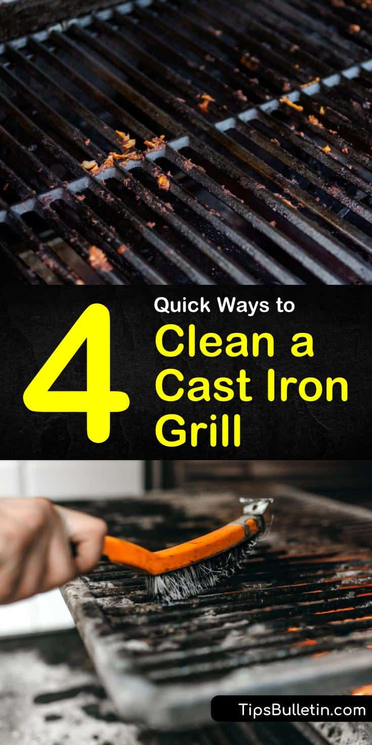 Find out how to clean a cast iron grill using household cleaners. Our guide shows you how to cook with cast iron grates in ovens and stovetops and keep your cookware clean with stainless steel scrub brushes and simple cleaning agents. #grillcleaning #clean #castiron #castirongrill