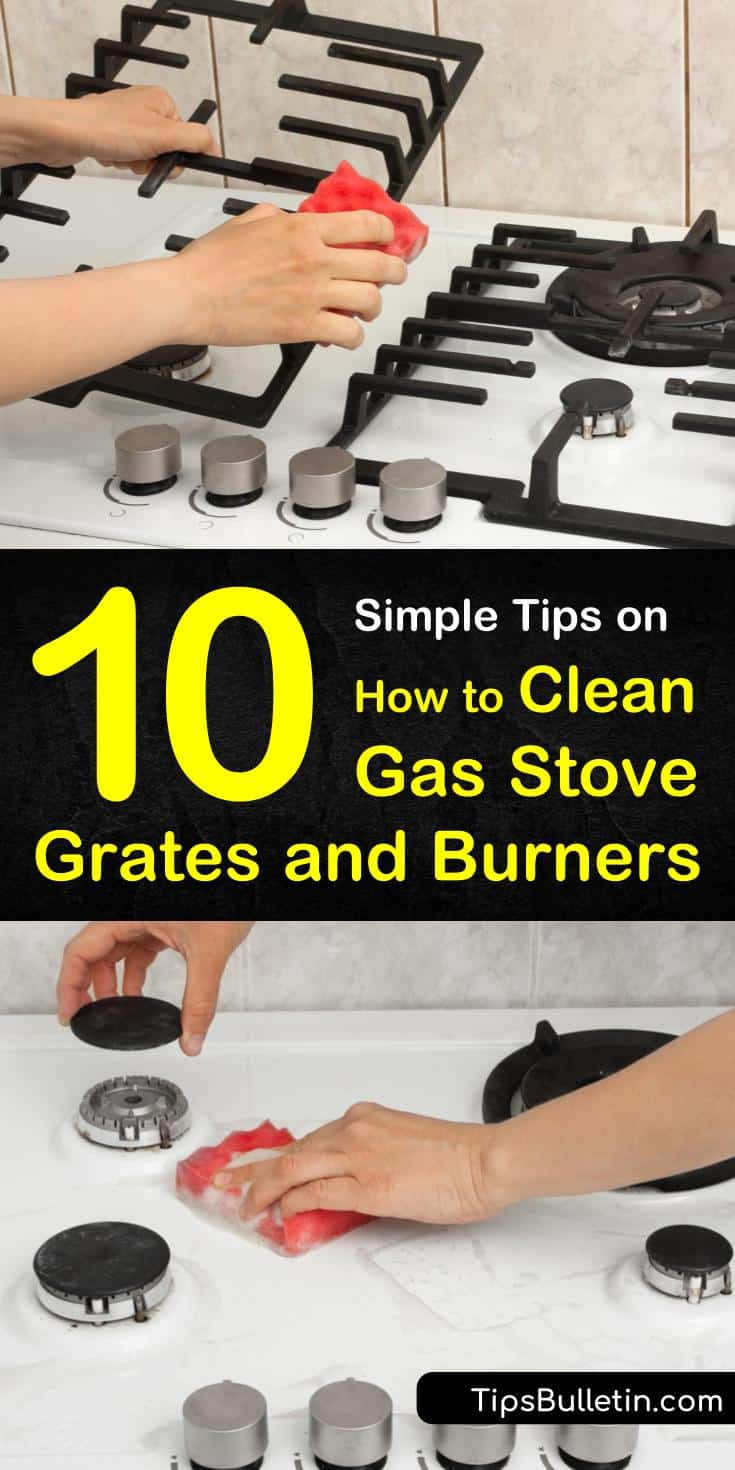 Discover how to clean gas stove grates naturally, without ammonia. Get your cast iron stove grates and stainless steel burners looking like new with vinegar and baking soda, and make your kitchen shine! #gas #stove #grates #cleaning