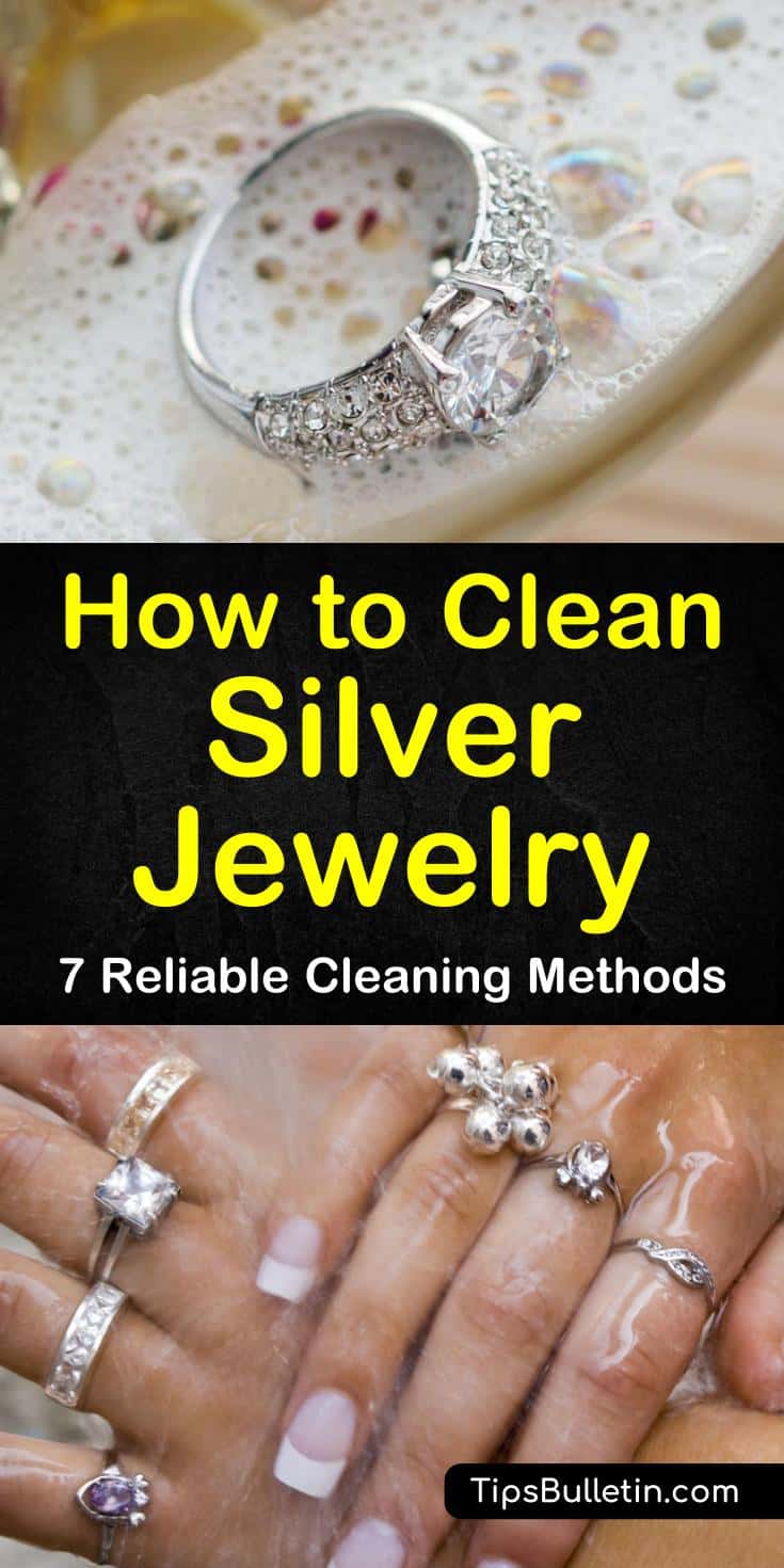 Find out how to clean silver jewelry at home with vinegar, with toothpaste, and without baking soda. Our guide to DIY silver jewelry cleaners gives you simple recipes to help you keep your necklaces with stones looking their best. #DIYCleaners #jewelry #silver #clean