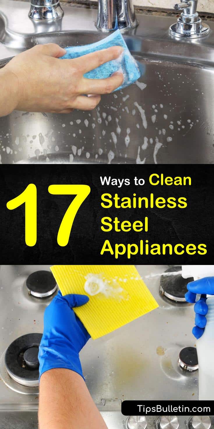 Try any of these 17 different methods to polish and clean your stainless steel. Find out how to clean stainless steel appliances like refrigerators and dishwashers. Learn how to steam clean microwaves using vinegar and water. #stainlesssteel #appliances #clean #steel