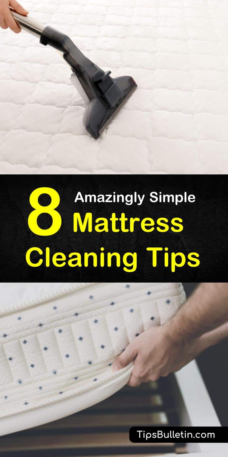 Master the best ways to clean urine stains off a mattress. Essential oils and baking soda will kill dust mites and make that stain and that smell vanish. Use hydrogen peroxide on the deep stains. #mattresscleaning #clean #mattress