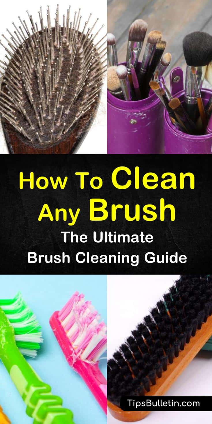 Learn the best methods for how to clean a brush for your hair using baking soda, tea tree oil, or shampoo. Find out how often you should clean all your different types of brushes. Try disinfecting your toothbrushes with hydrogen peroxide and boiling water. #clean #hairbrush #toothbrush #boarbristles