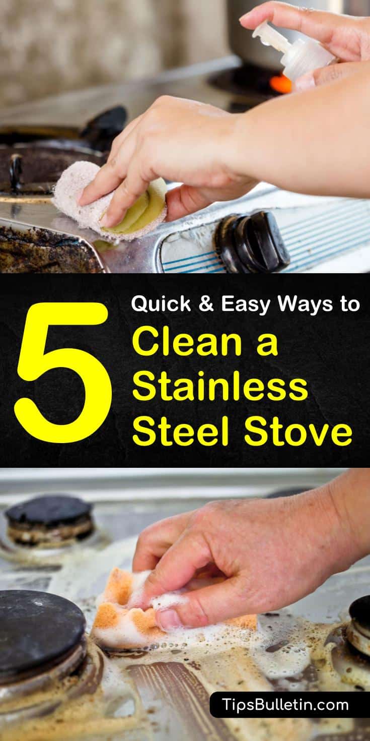 Learn how to clean your stainless steel stove and other kitchen appliances with this quick cleaning guide! Using cheap and accessible ingredients like baking soda and vinegar, you can learn how to remove stains and build up! #stainlesssteelstove #ovencleaning