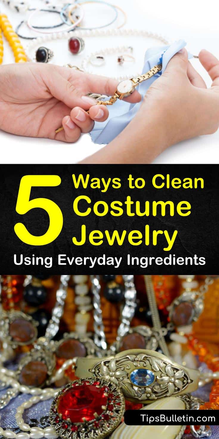 Tips and tricks for how to clean costume jewelry like necklaces and bracelets. Learn how to clean sterling silver and gold-plated costume jewelry at home. Use these simple methods to remove tarnish and discoloration using baking soda. #clean #costume #jewelry #tarnish #DIY