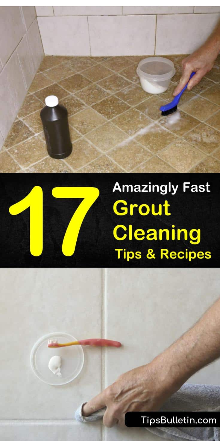 Discover how to clean grout with hydrogen peroxide and with baking soda. Find out the best methods to use in kitchens, in the shower, and on tile floors. Follow these step by step procedures and learn how to keep grout looking cleaner longer. #clean #grout #tiles