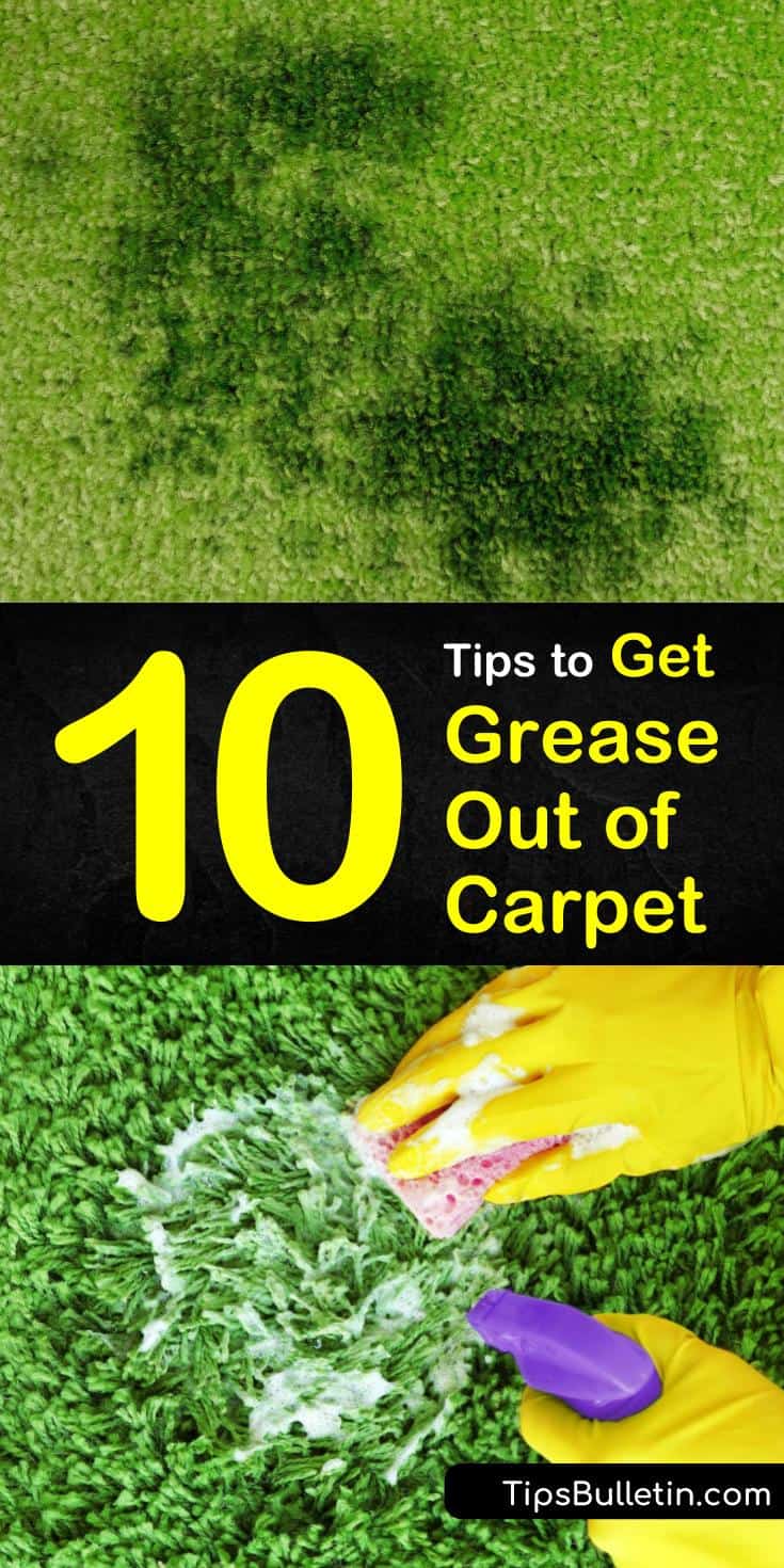 Check out our handy tips and homemade cleaning solutions for how to remove those tough grease stains from your carpet. Here are some recipes using baking soda, white vinegar, hydrogen peroxide, and items you already have in your home. #grease #carpet #cleaner