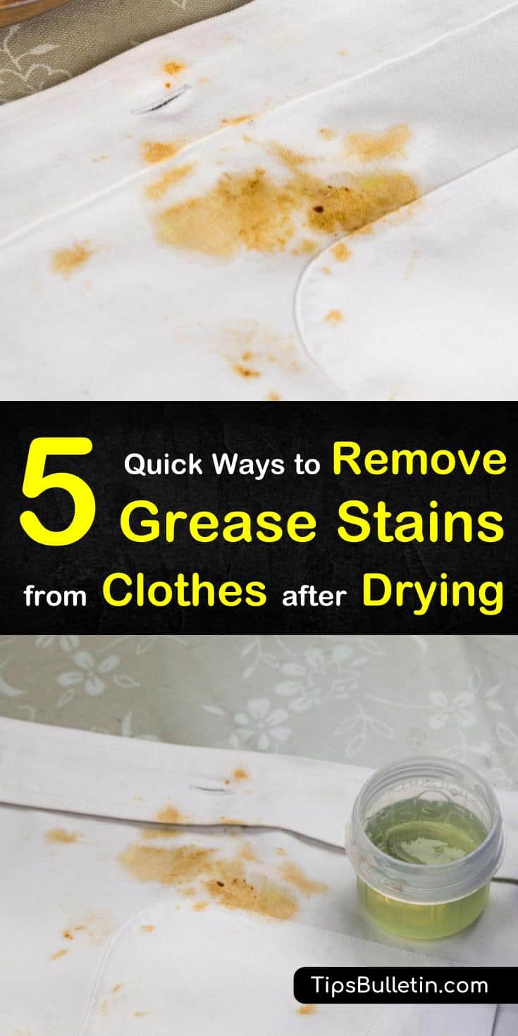 Find out how to remove grease stains from clothes after drying with our guide. We show you how to get grease out of shirts and other laundry using baking soda, white vinegar, hydrogen peroxide, and more. #greasestains #clothes #drying