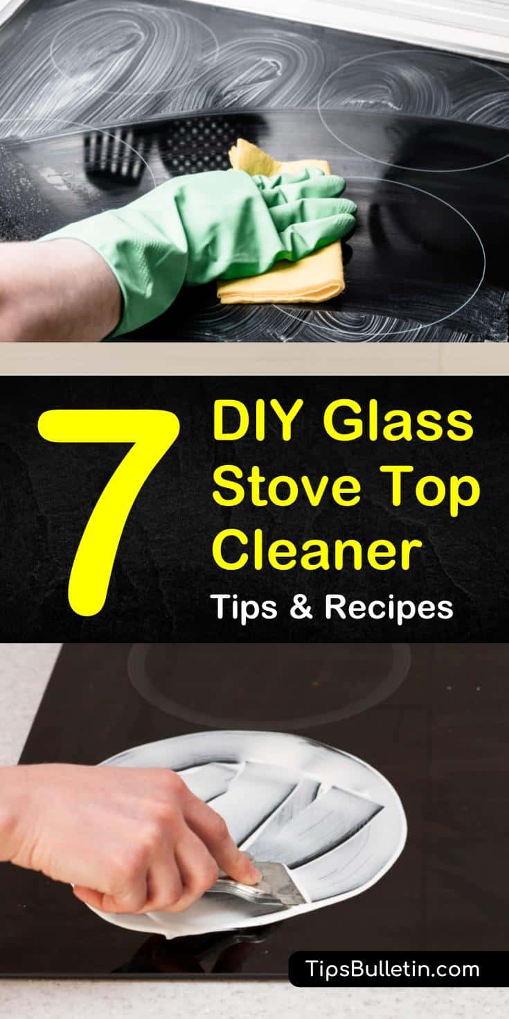 Glass top stainless steel stoves can be quite stunning when they are clean and shiny. We’ve got do it yourself recipes using vinegar, baking soda, and hydrogen peroxide to remove that grime from your glass stove. #cleanglassstovetop #glassstovetopcleaner #glassstovetop