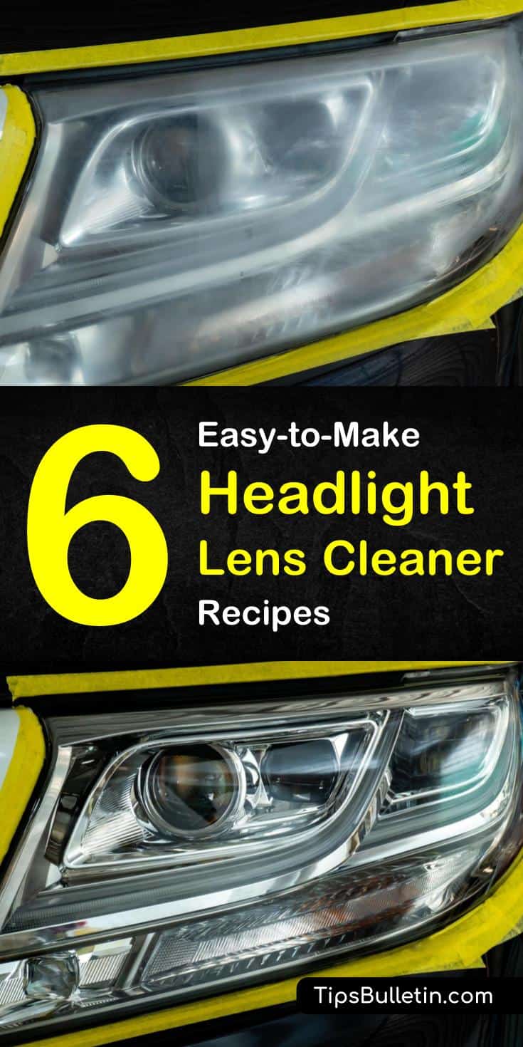 Cloudy or foggy headlights can create driving hazards. Our headlight cleaning tips teach you how to clear up those plastic lenses uses common household ingredients like baking soda, vinegar, dish soap, and salt. #car #headlights #cleanheadlights