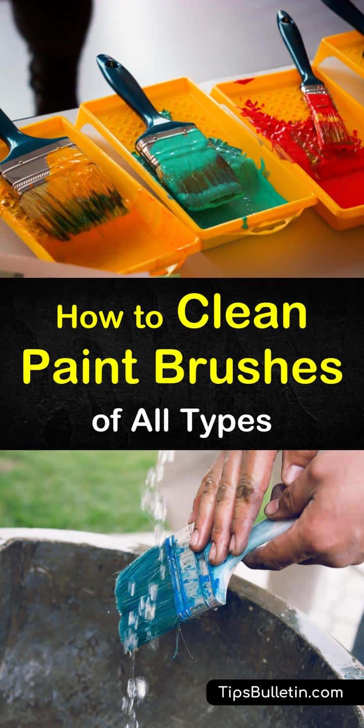 Discover how to clean paint brushes used for acrylics or oil painting with vinegar, fabric softener, and other DIY options. We show you how to get dried paint out of your households and make your home spaces look great fast. #painting #cleanpaintbrush #paintbrush