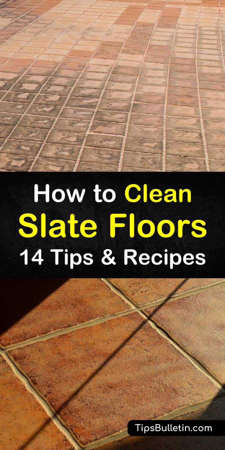 Regular cleaning of slate tile is necessary, but it doesn’t have to be done using harsh chemicals. Using a dust mop or mopping with warm water, hydrogen peroxide, mild detergent, and baking soda will clean those slate floors. #slatefloors #cleaningslate #slate