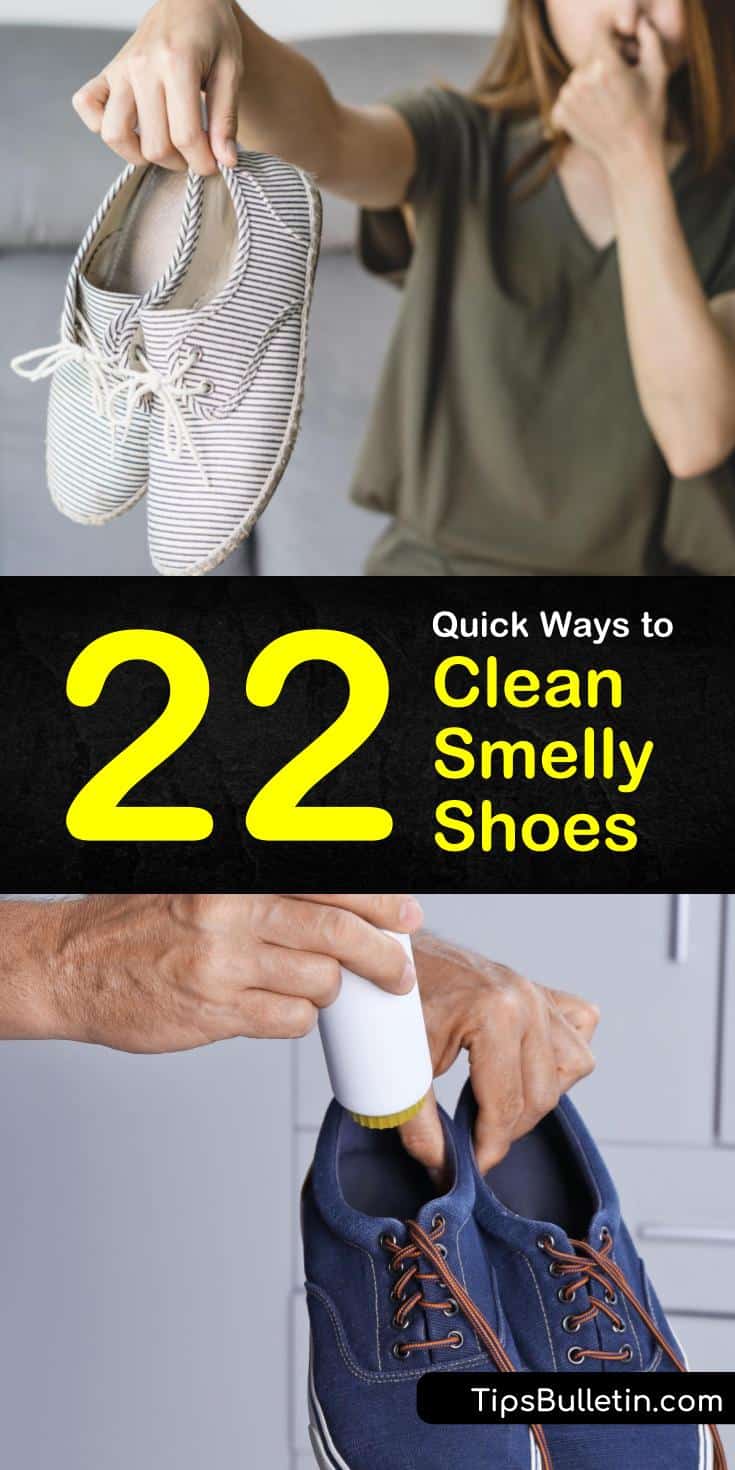 Discover 22 amazing DIY home remedies explaining how to remove foot odor. If foul smelling sneakers are keeping you home, use simple, everyday ingredients, like baking soda, essential oils, and tea bags to kill odor-causing bacteria. #clean #smelly #shoes #stinkyshoes